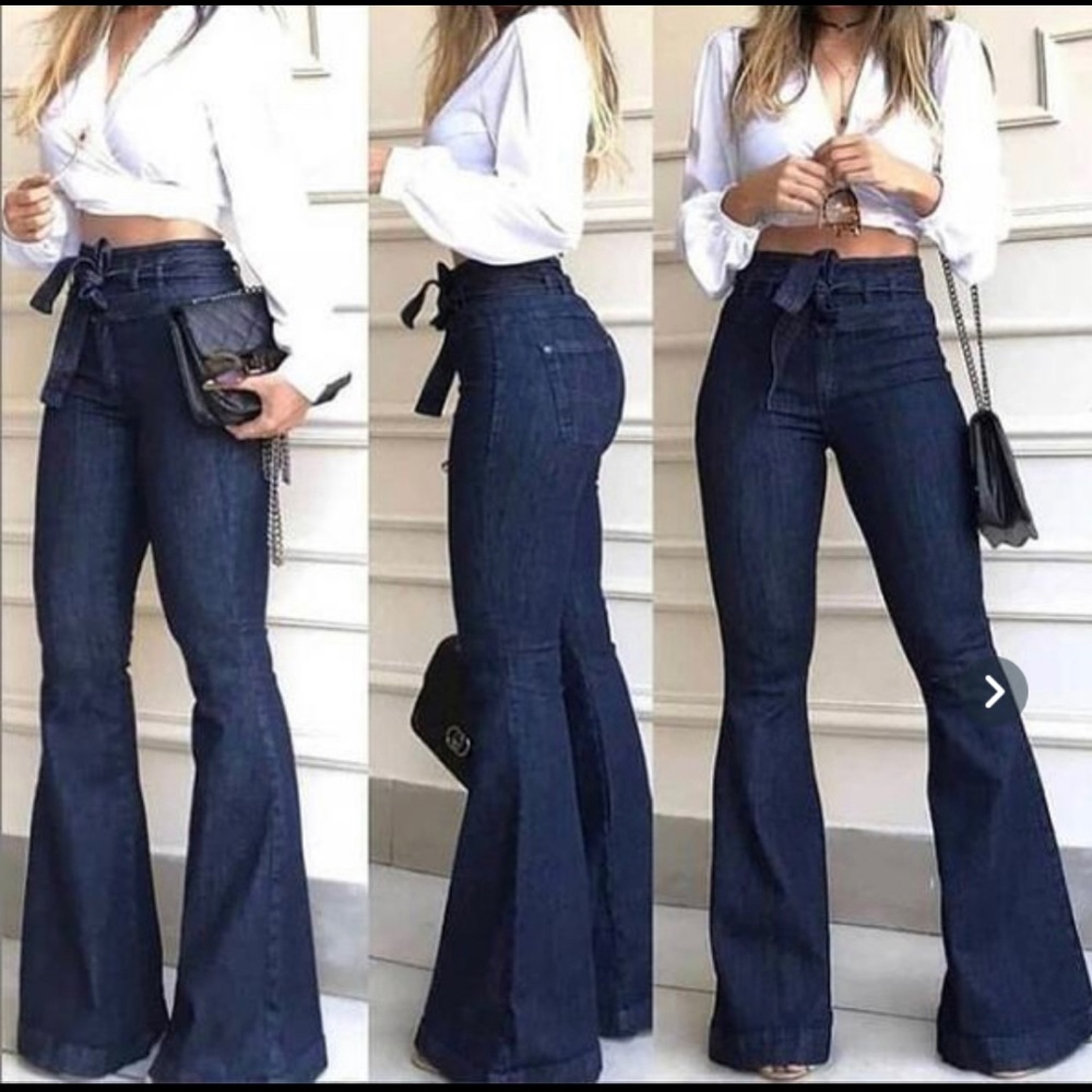 Womens Fashion High Waist Flare Jeans